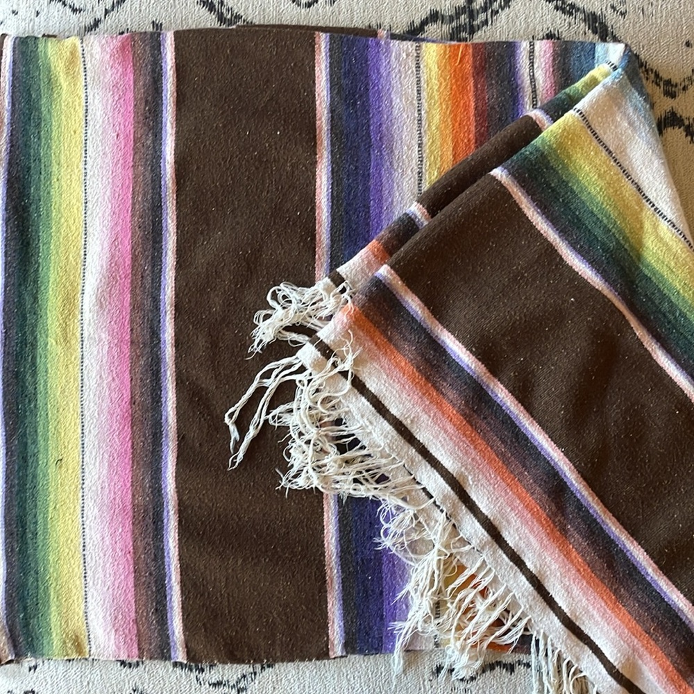 Vintage Saltillo Antique Mexican Serape Soft Wool Blanket 46”x82”